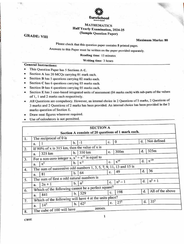 Sample Paper 3 G8 | PDF