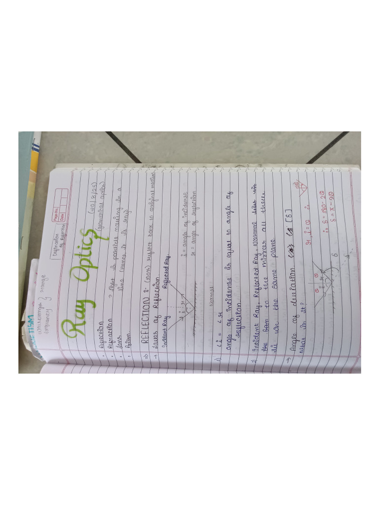 Ray Optics Part 1 (Trisha Notes) | PDF