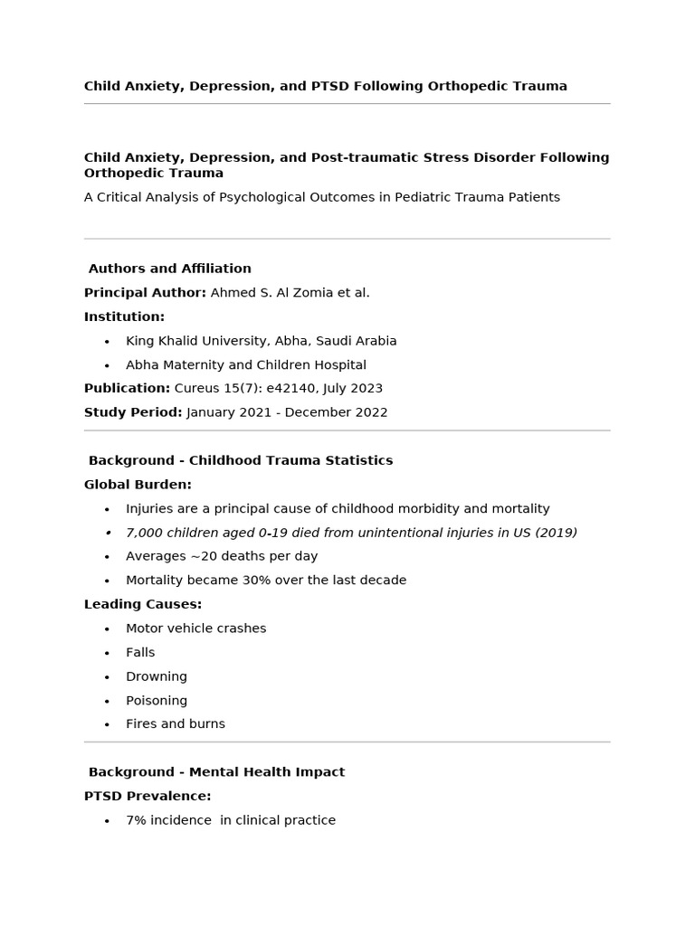 Child Trauma: Anxiety, Depression, PTSD | PDF | Psychological Trauma ...