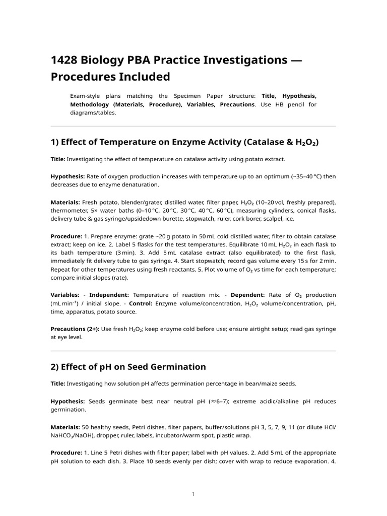Biology PBA Practice Investigations Guide | PDF | Ph | Titration