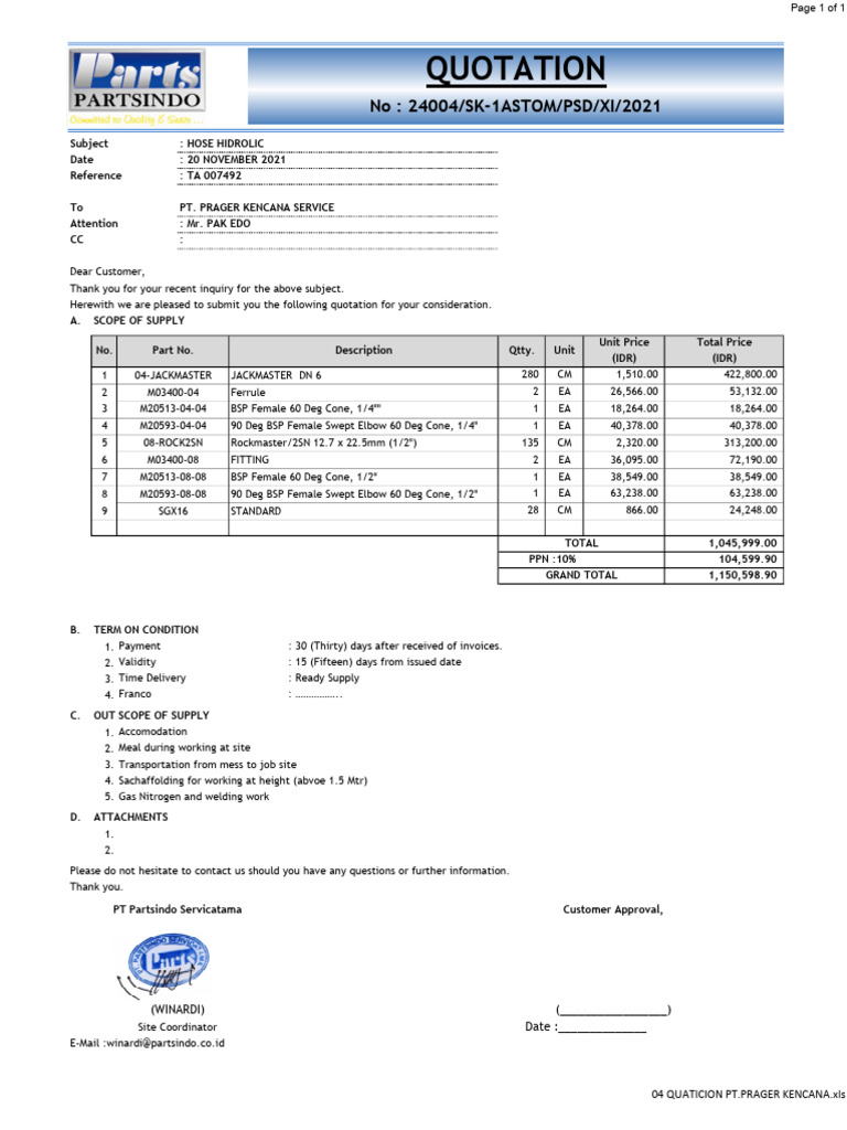 Hydraulic Hose Quotation Details | PDF