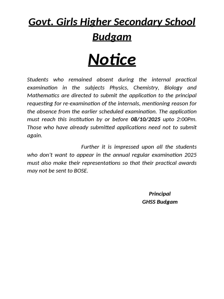 Re-Examination Notice for Absent Students | PDF