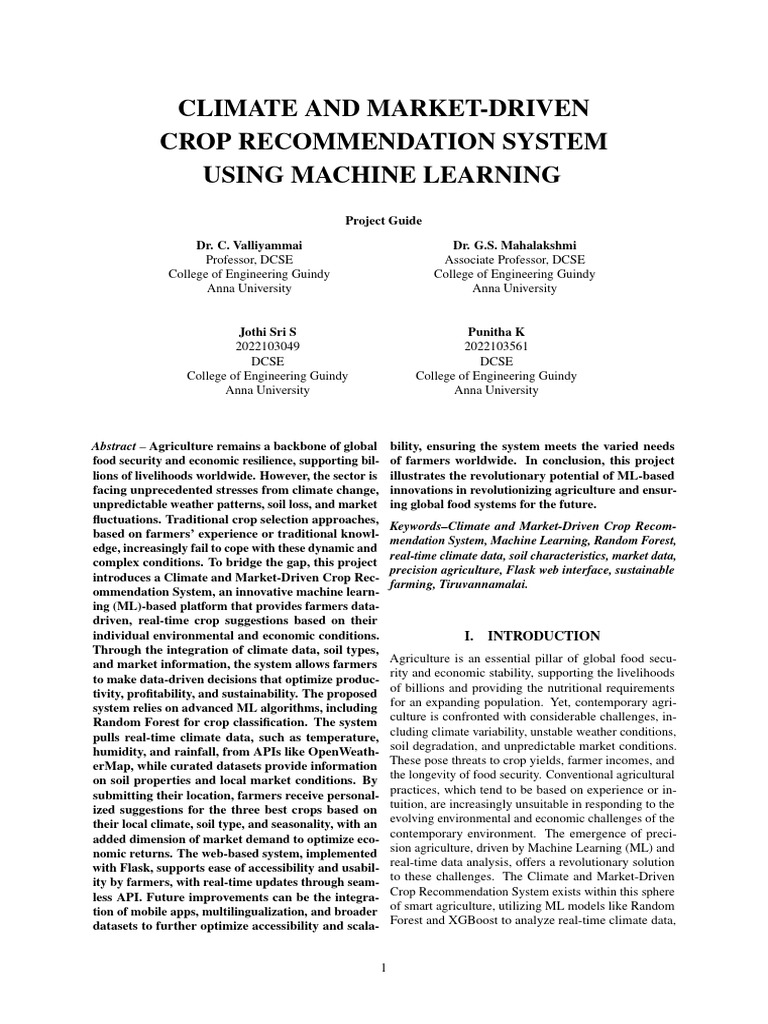 ML-Based Crop Recommendation System | PDF | Agriculture | Soil