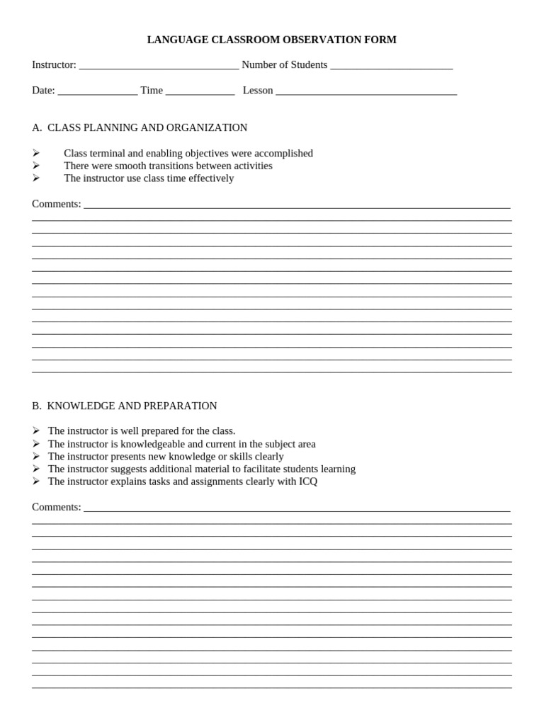 Sample Lesson Observation Form-Need | PDF | Teachers | Teaching Method