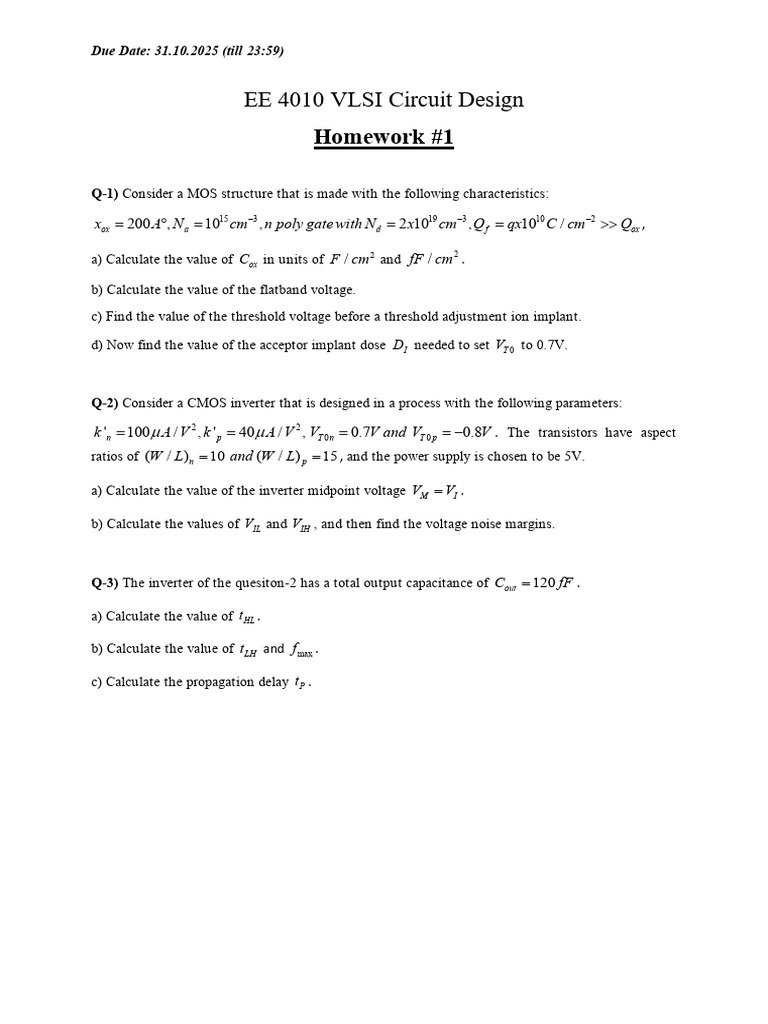 VLSI Circuit Design Homework 1 | PDF | Cmos | Mosfet