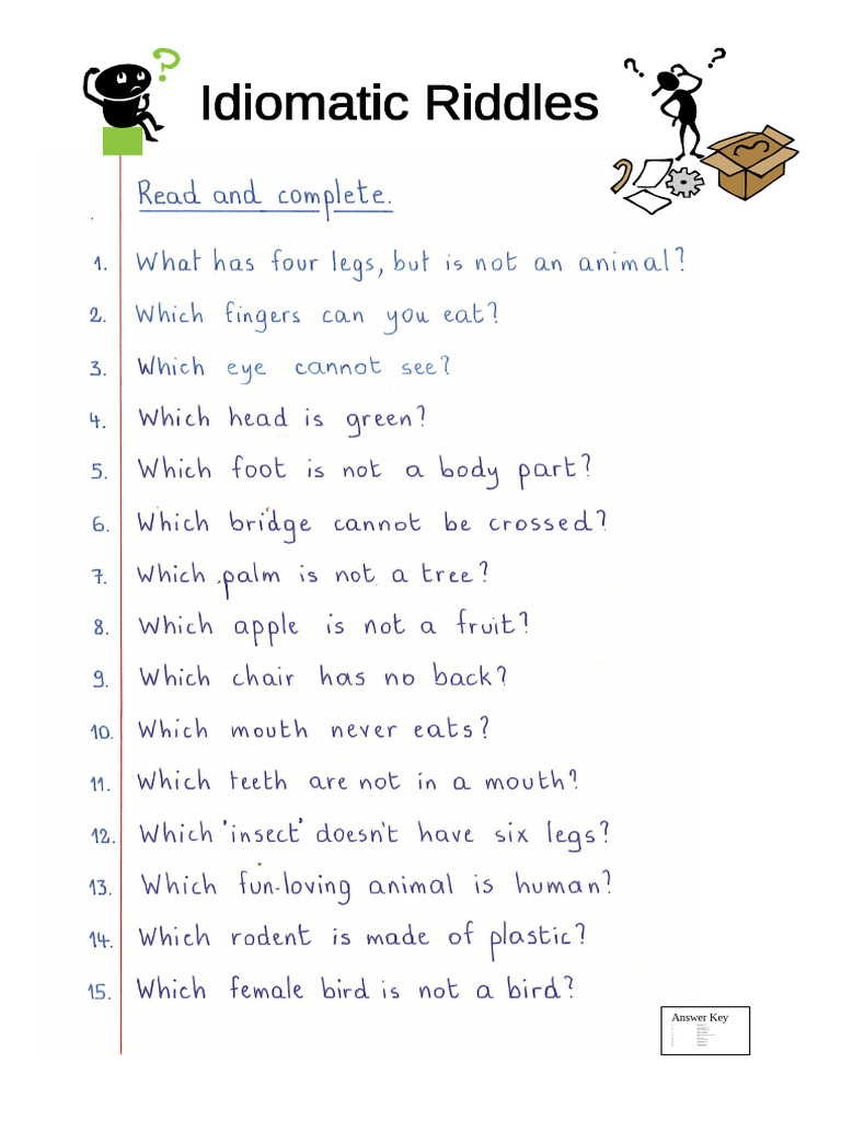 Read and Complete Idiomatic Riddles Hard Fun Activities Games 65175 | PDF