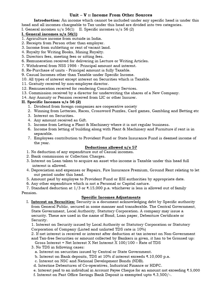 Income Tax: Other Sources Overview | PDF | Tax Deduction | Interest