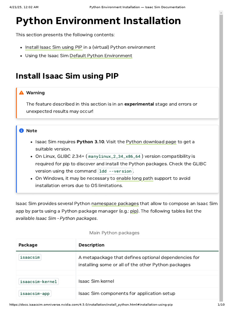 Installing Isaac Sim in Python Environment | PDF | Python (Programming ...