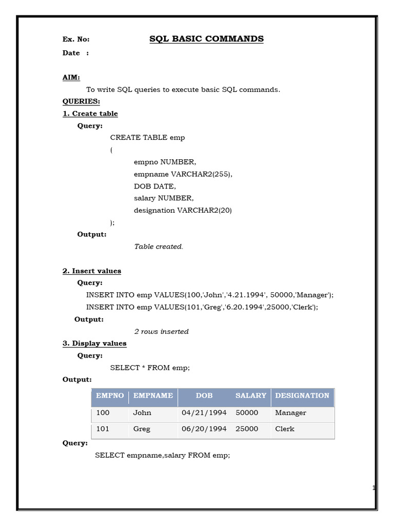 Basic SQL Commands and DDL Queries | PDF | Sql | Table (Database)
