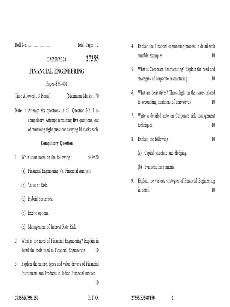 Financial Engineering Exam Paper FM-401 | PDF | Chess Theory | Chess