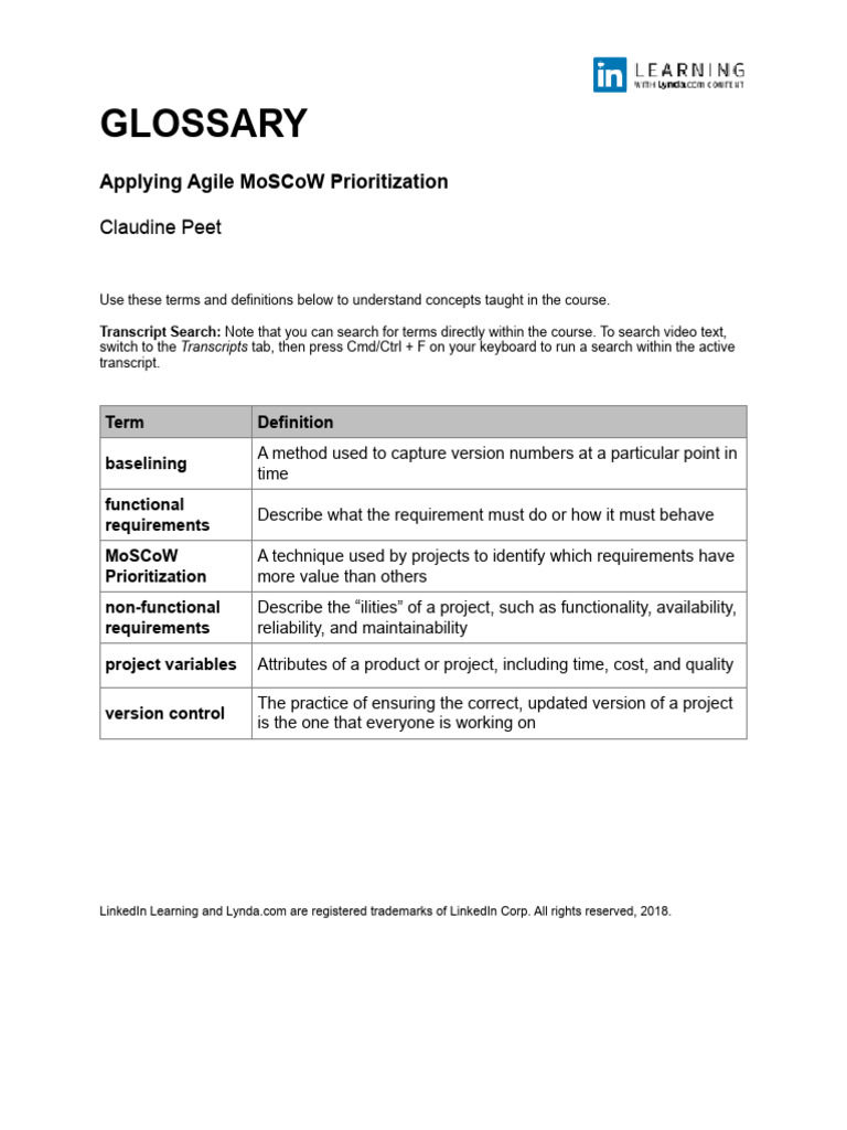 Glossary Applying Agile MoSCoW Prioritization | PDF