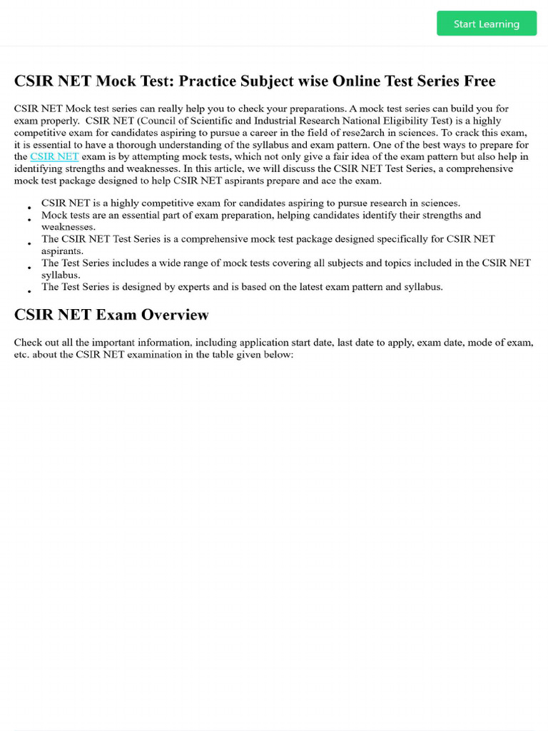 CSIR NET Mock Test - Practice Subject Wise Online Test Series Free | PDF