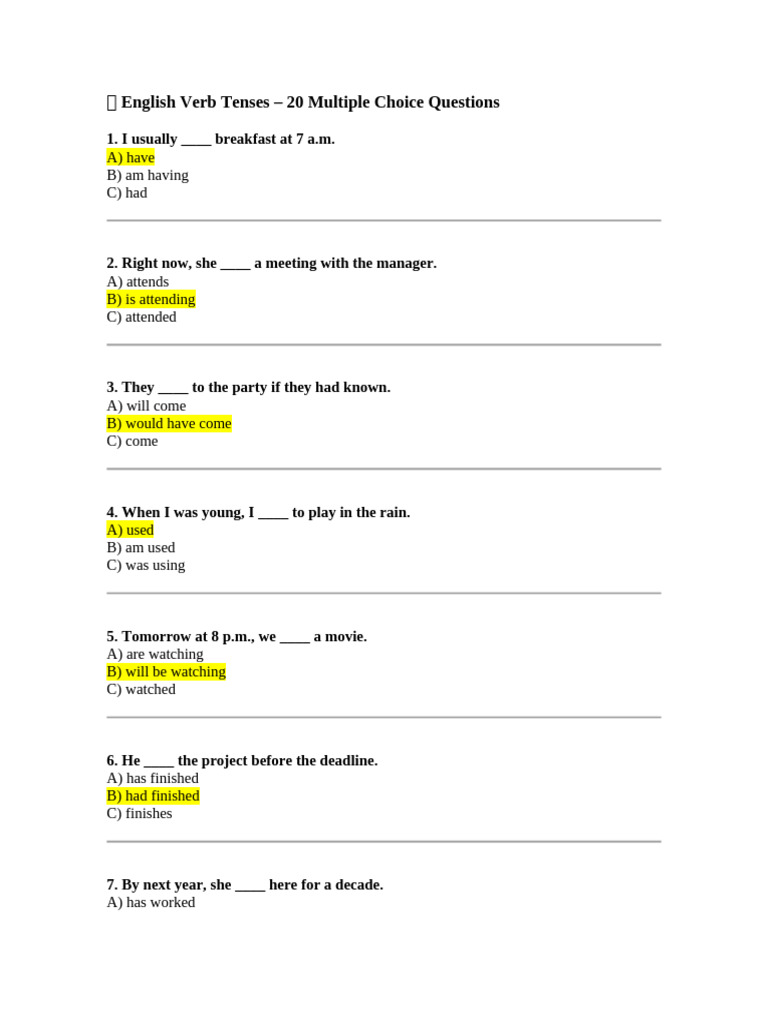 Mixed Verb Tenses Practice Quiz | PDF