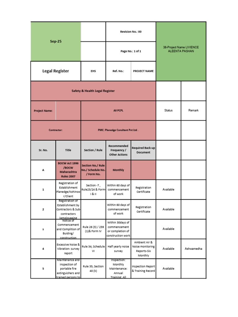 EHS Compliance Legal Register Overview | PDF | Electrician | Ambulance