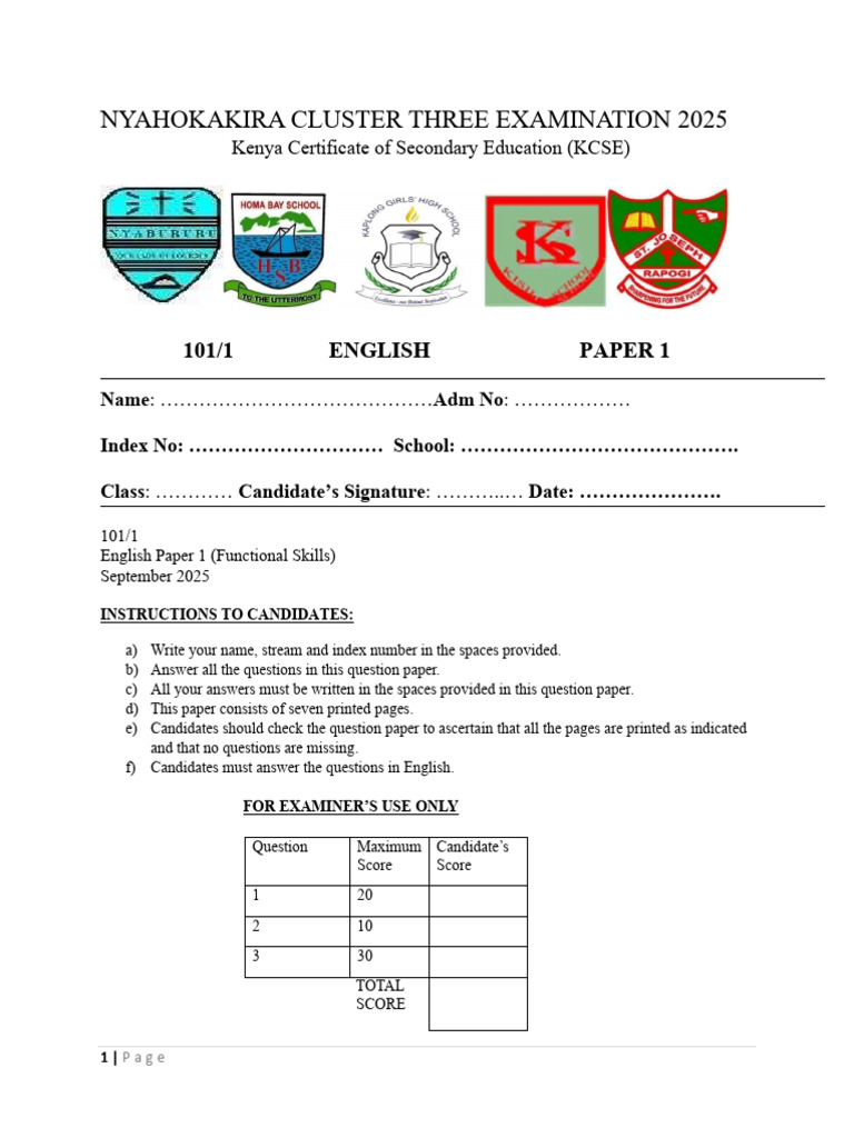 KCSE English Paper 1 Exam 2025 | PDF