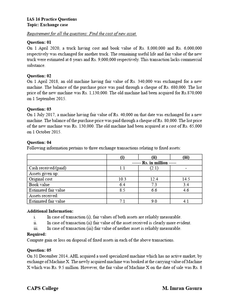IAS 16 Asset Exchange Questions | PDF | Fair Value | Book Value