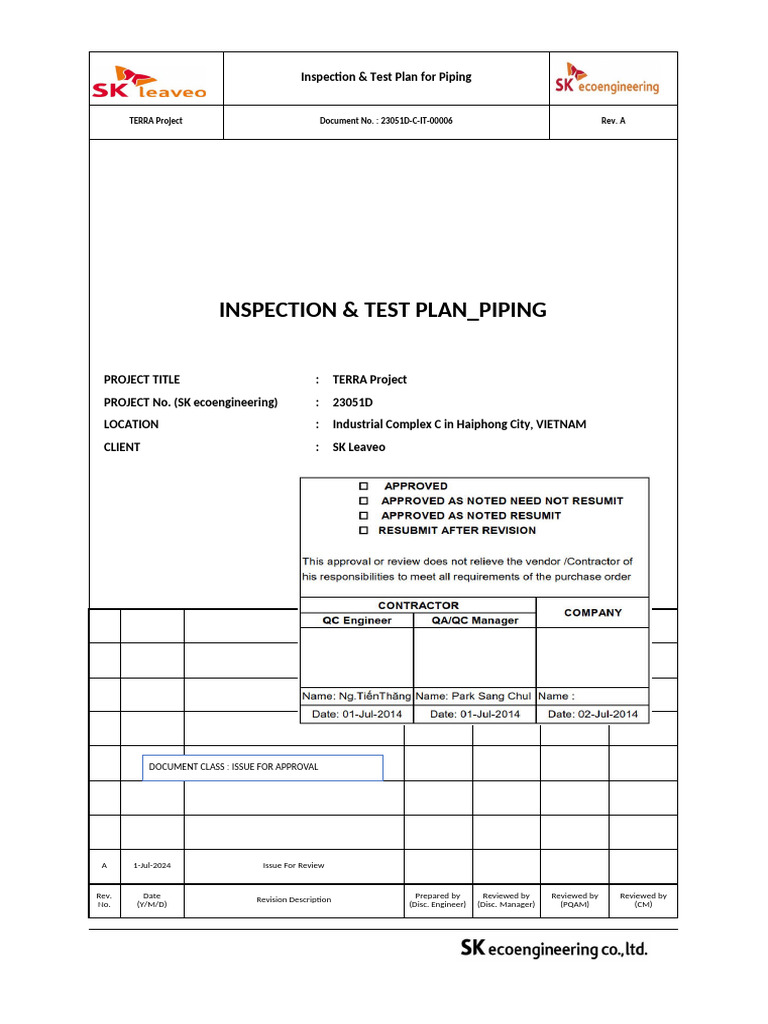 Piping Inspection & Test Plan - TERRA Project | PDF | Nondestructive ...