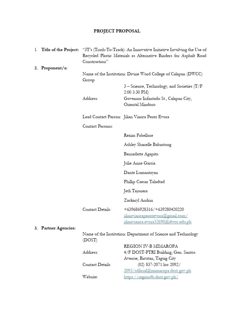 G2 Project Proposal Sample | PDF | Construction Aggregate | Plastic