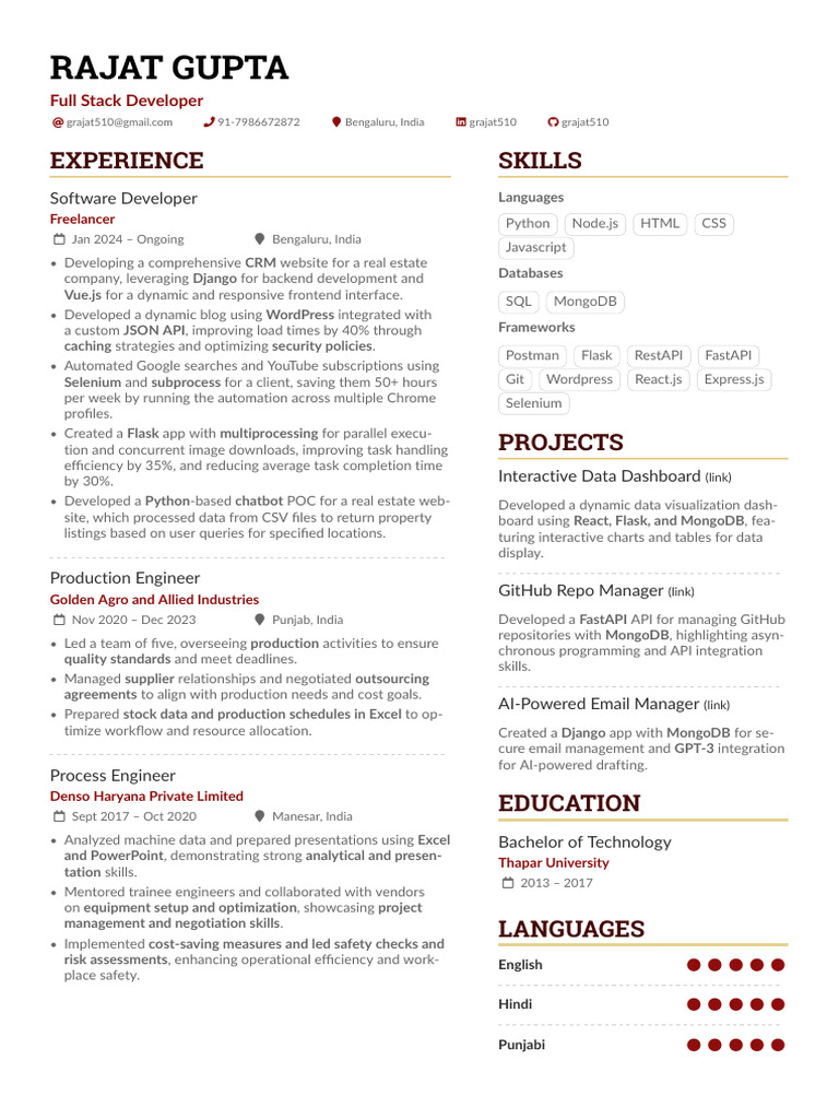 Full Stack Developer Resume - Rajat Gupta | PDF | Selenium (Software ...