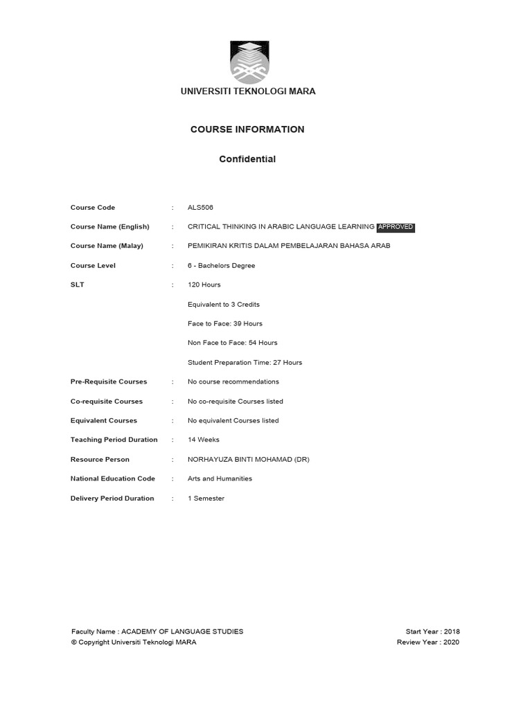 Course Critical Thinking in Arabic Language Learning | PDF | Learning ...