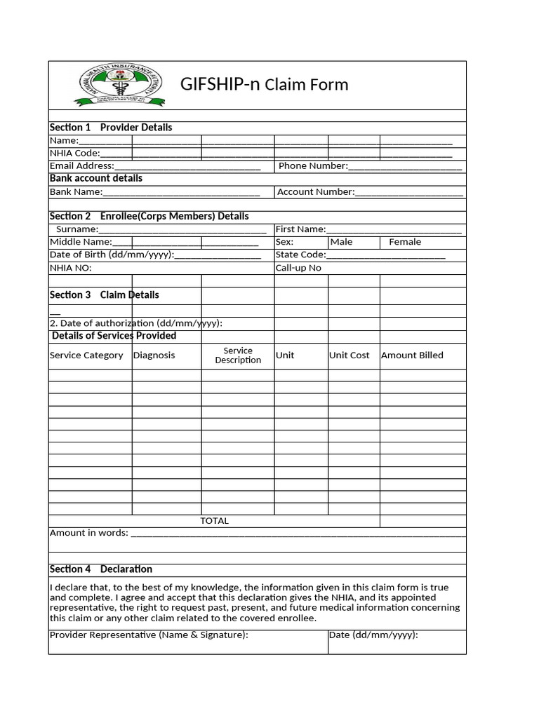 NHIA Claim Form for Providers and Enrollees | PDF