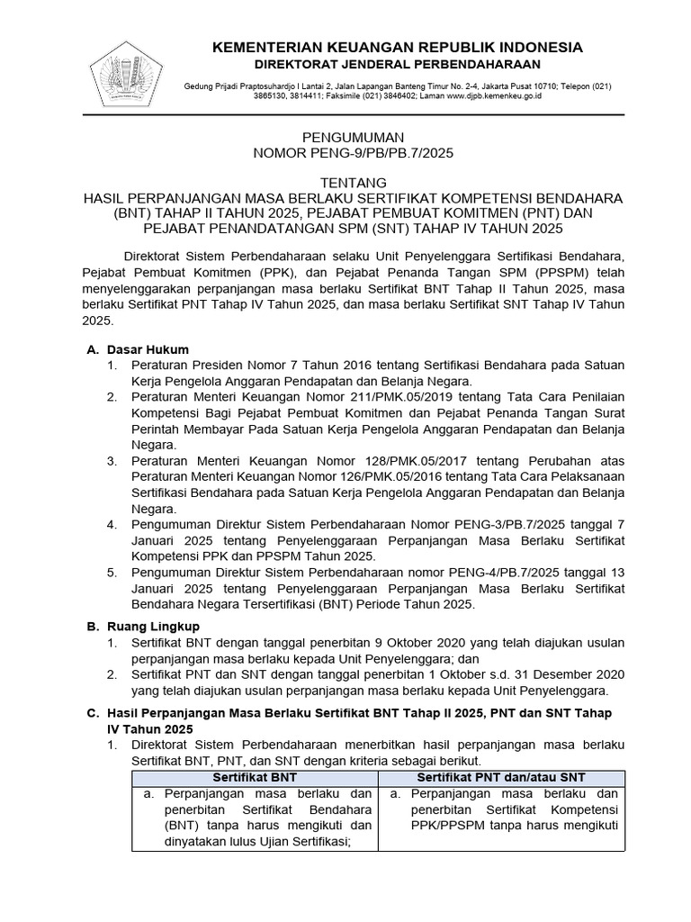 Perpanjangan Sertifikat BNT 2025 | PDF