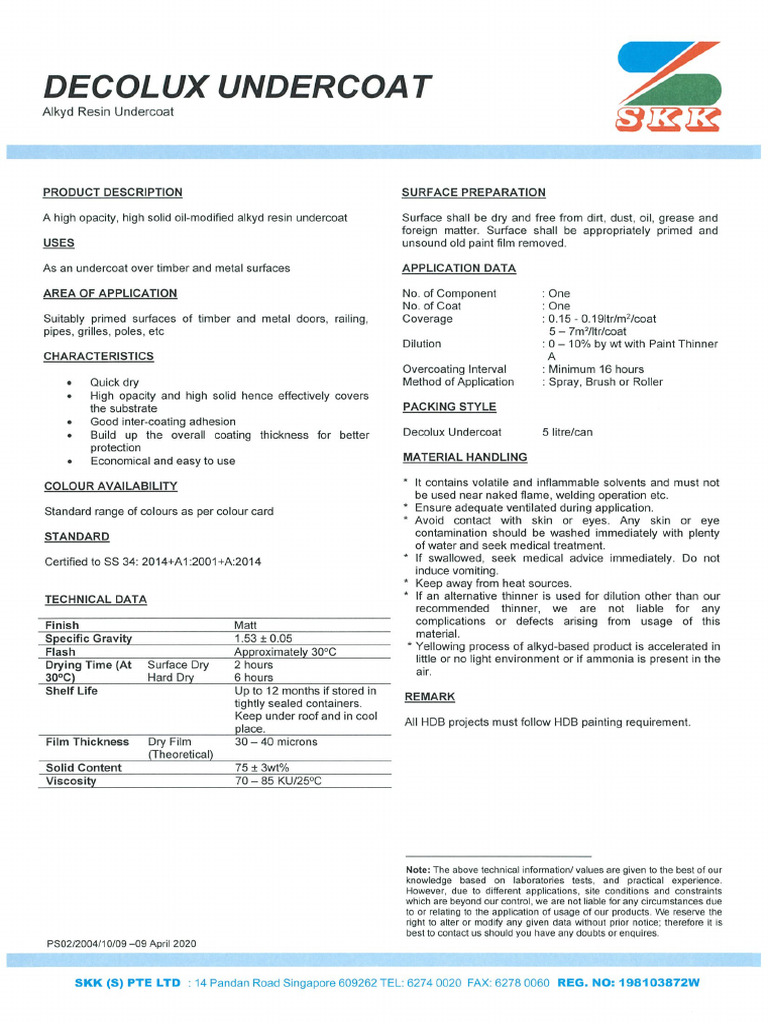 SKK Decolux Undercoat - TDS | PDF