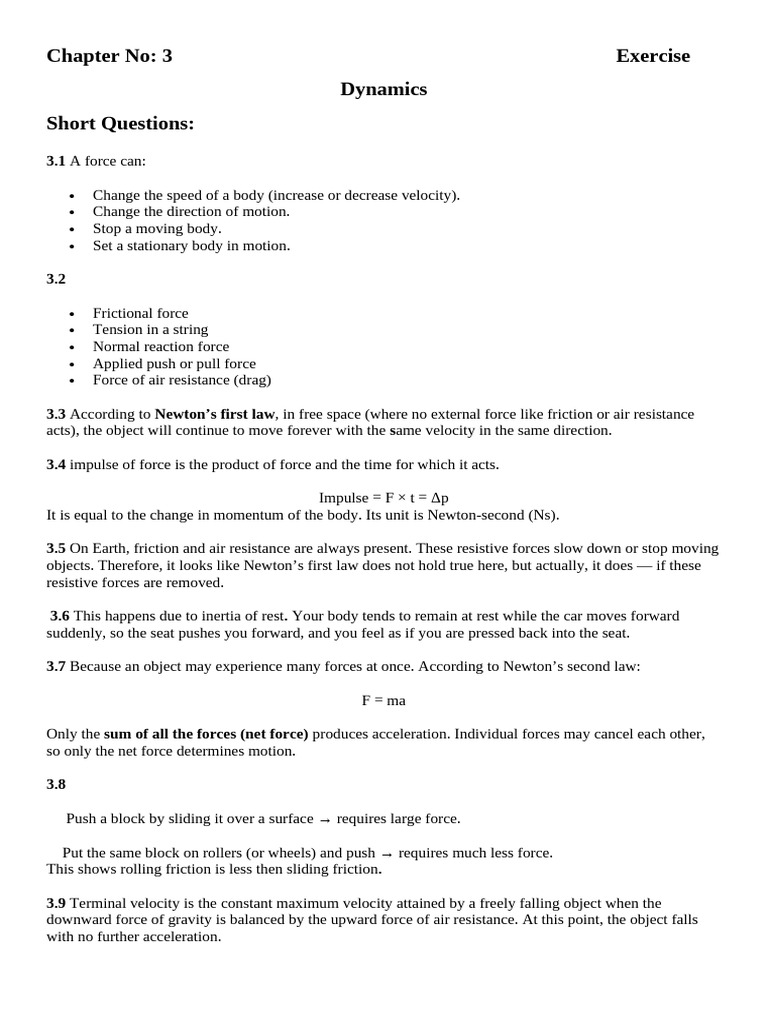 Dynamics Exercise: Forces and Motion | PDF | Force | Newton's Laws Of ...