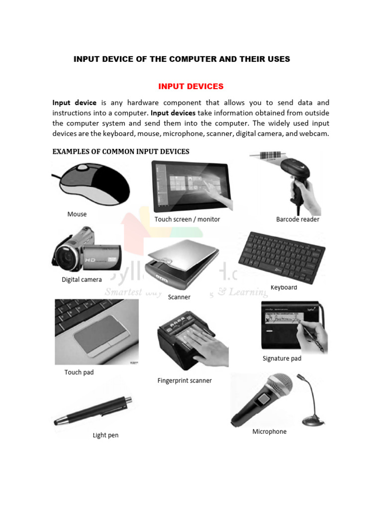 1 0 1 Input Device Of The Computer And Their Uses Pdf Computer