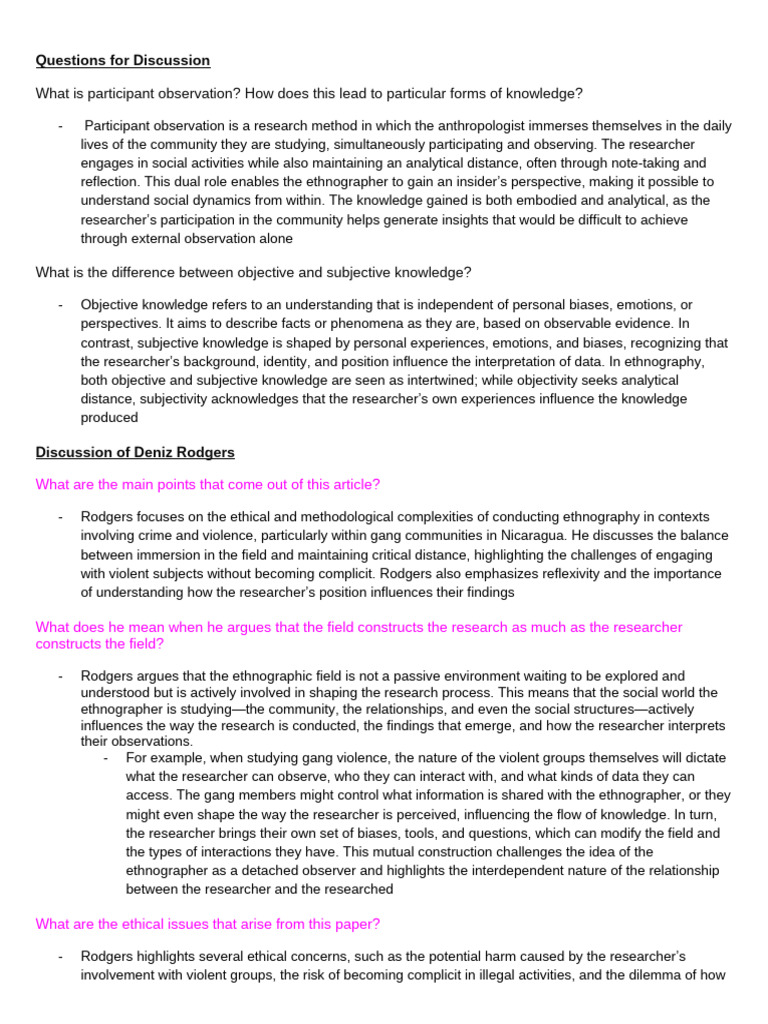 Understanding Participant Observation in Ethnography | PDF ...