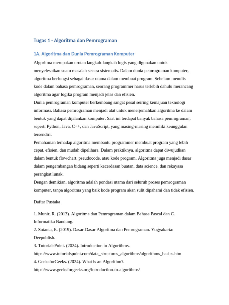 Tugas 1 Algoritma Dan Pemrograman | PDF