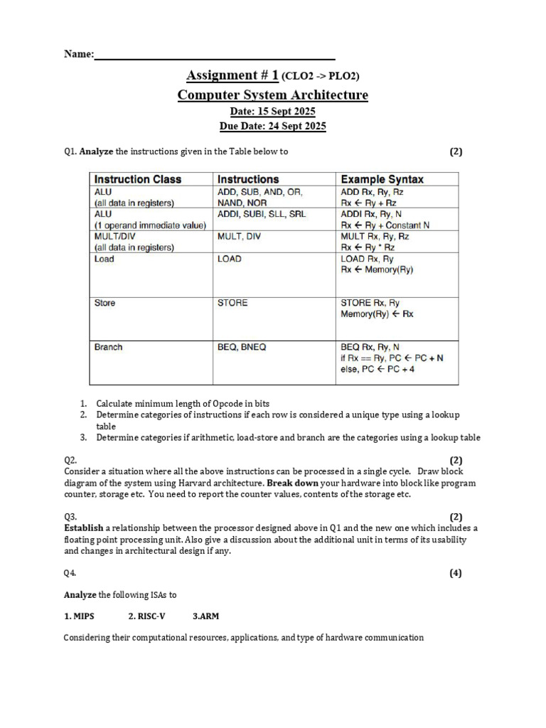 Computer System Architecture Assignment | PDF