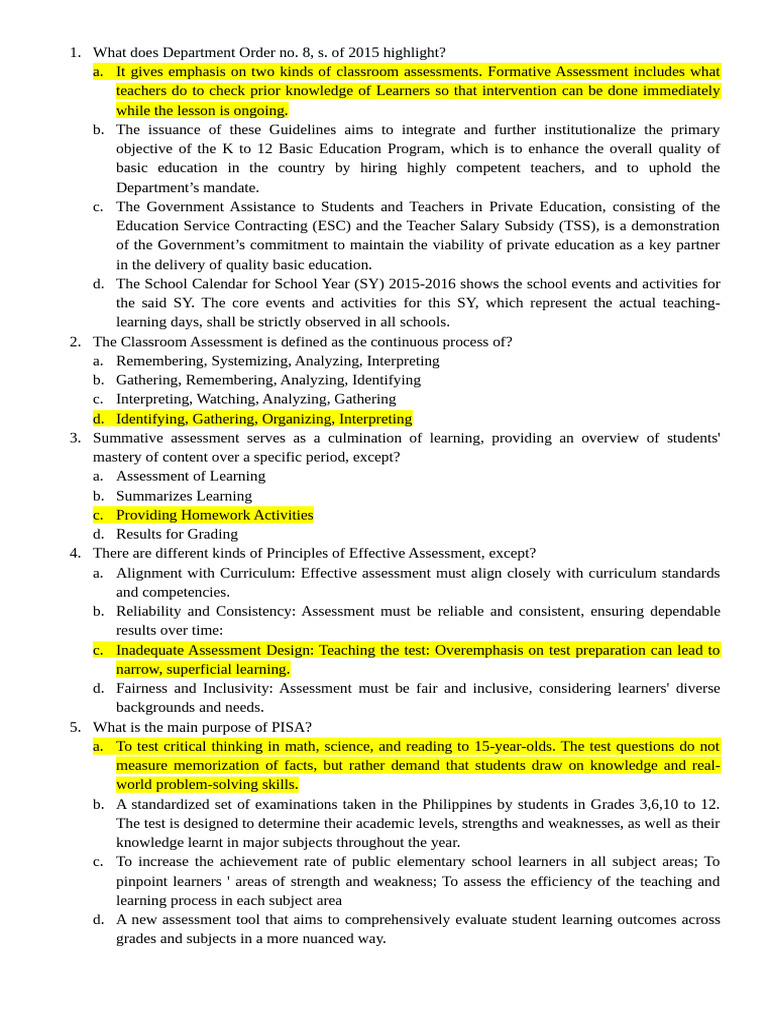 Classroom Assessment Guidelines 2015 | PDF | Educational Assessment ...