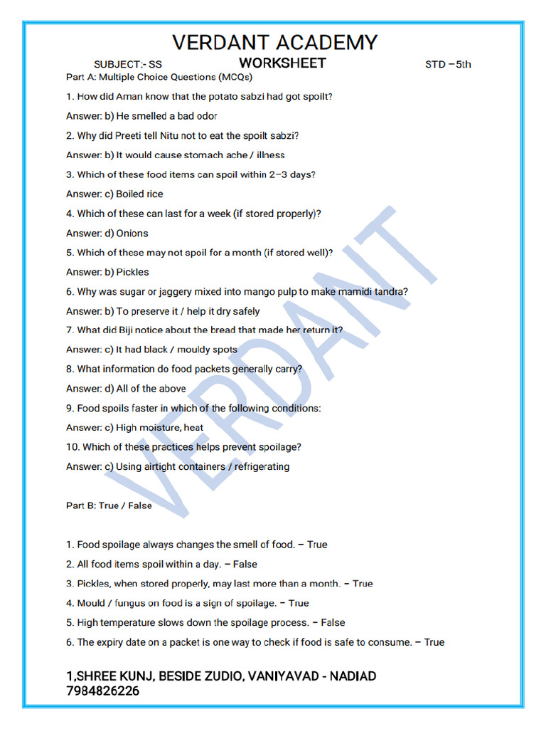5th Worksheet | PDF