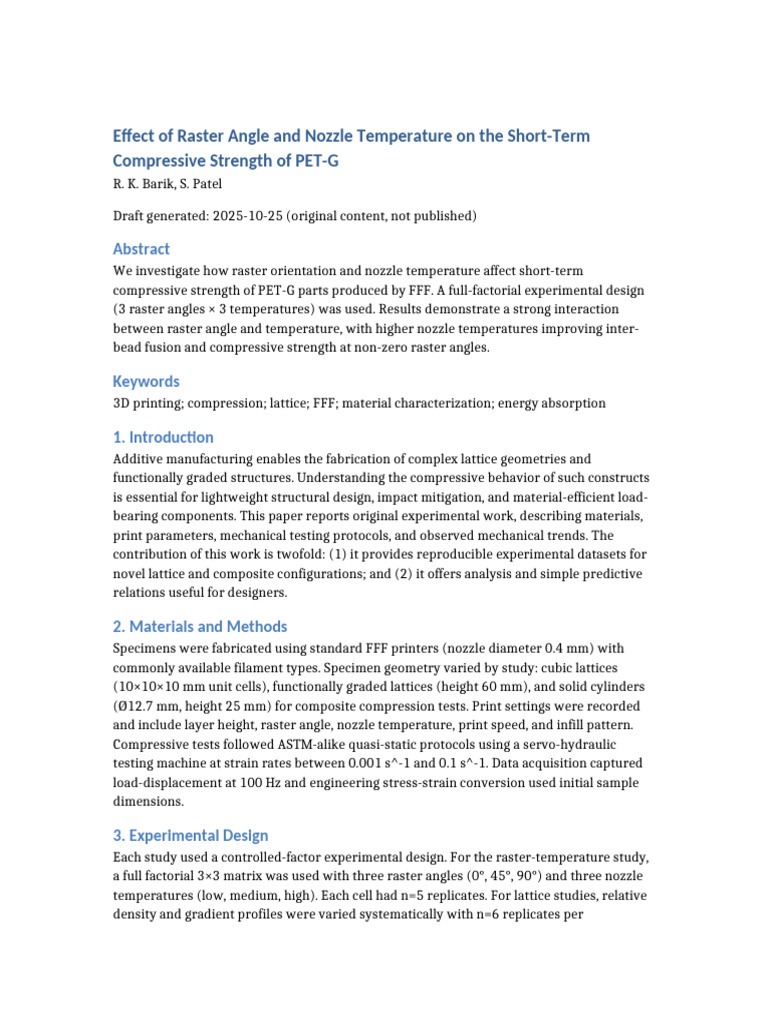 Original Paper 2 Effect of Raster Angle and Nozzle Temper | PDF | 3 D ...