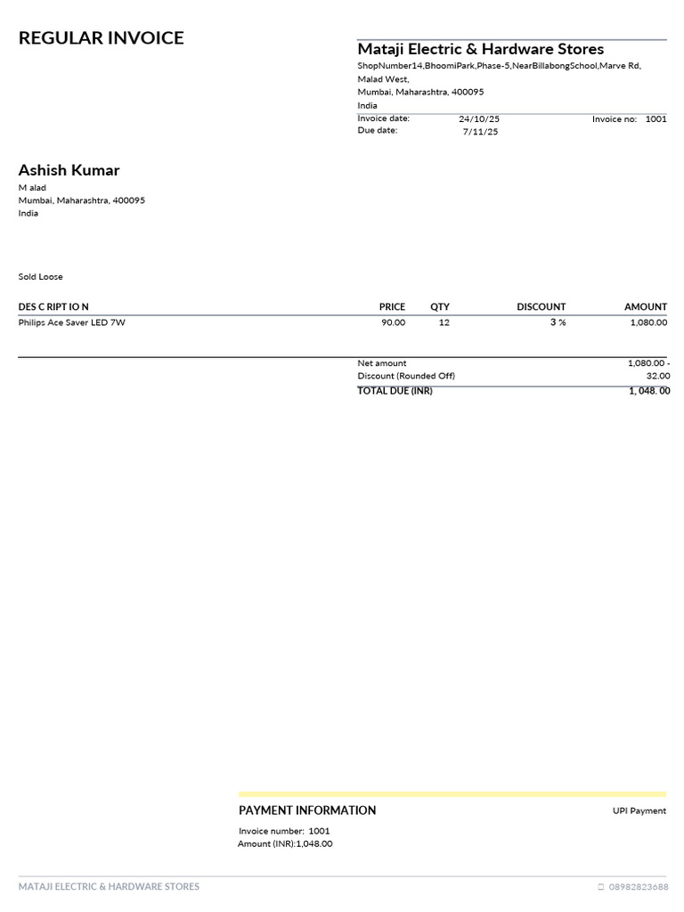 Invoice for Philips Ace Saver LED 7W | PDF