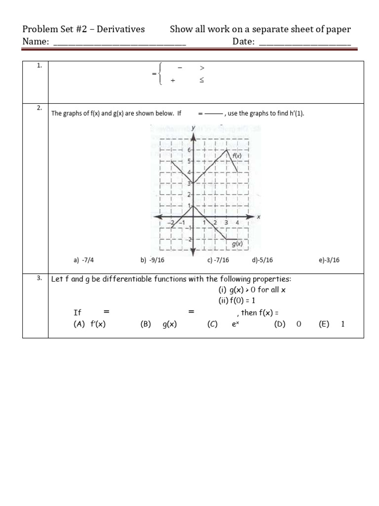Derivatives Problem Set #2 | PDF | Derivative | Function (Mathematics)