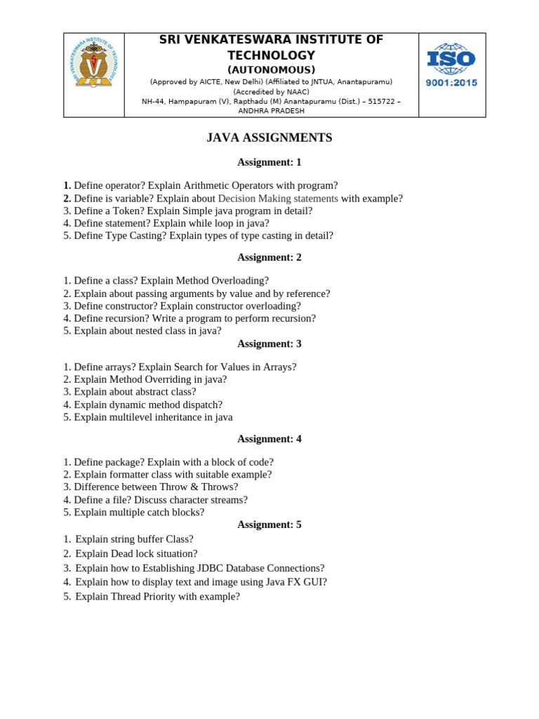 Java Programming Assignments Guide | PDF