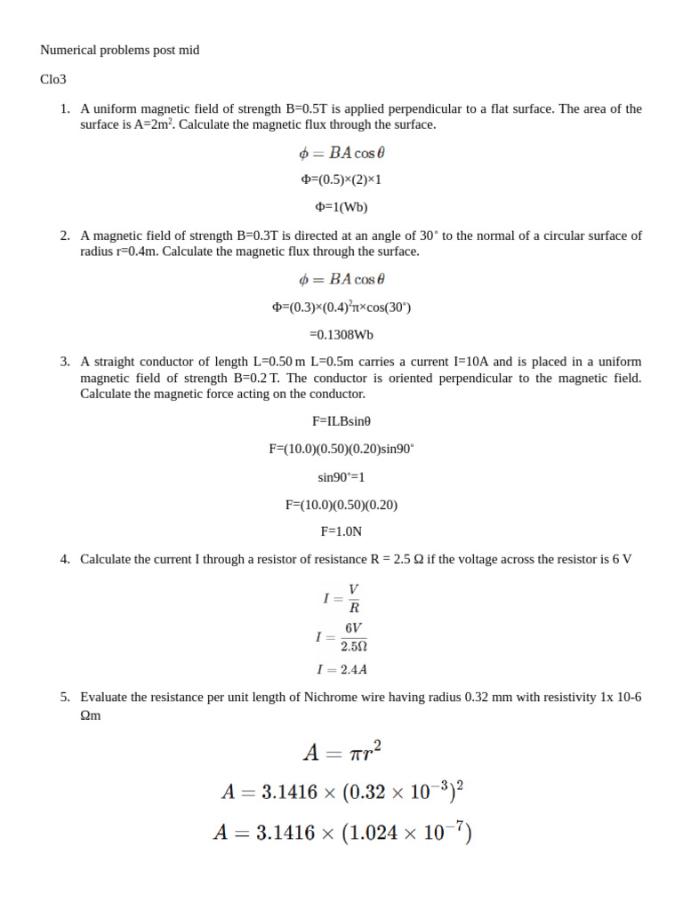 Numericals For Final Exams | PDF
