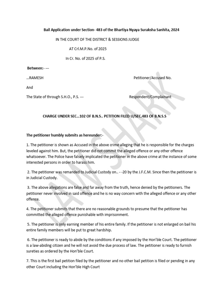 Bail Application Under Section 483 B.N.S. | PDF | Bail | Affidavit