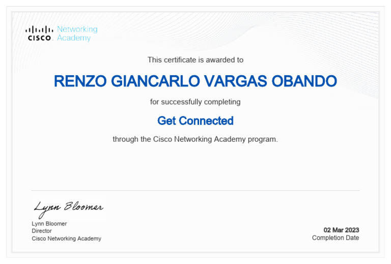 Cisco Networking Academy Certificate | PDF