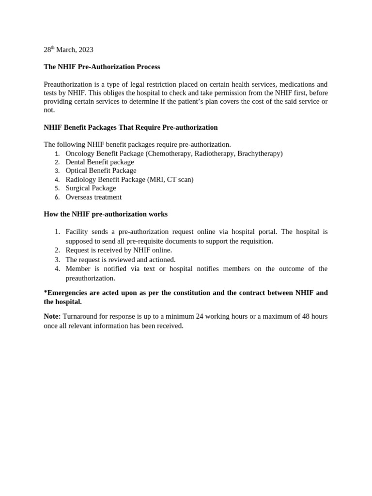 The NHIF Pre-Authorization Process | PDF