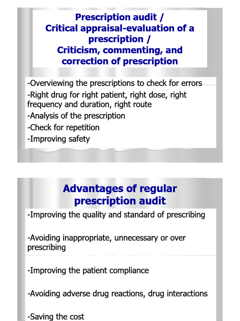 Prescription Audit and Critical Appraisal | PDF | Medical Prescription ...