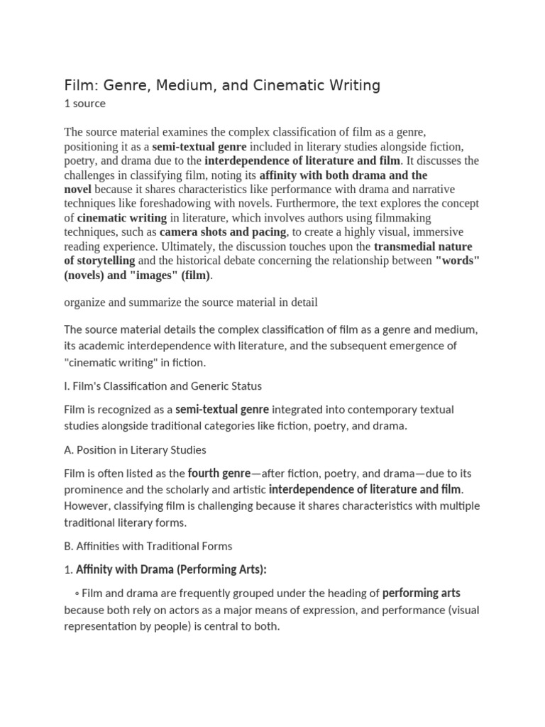 Film's Genre and Cinematic Writing Insights | PDF | Narrative | Genre