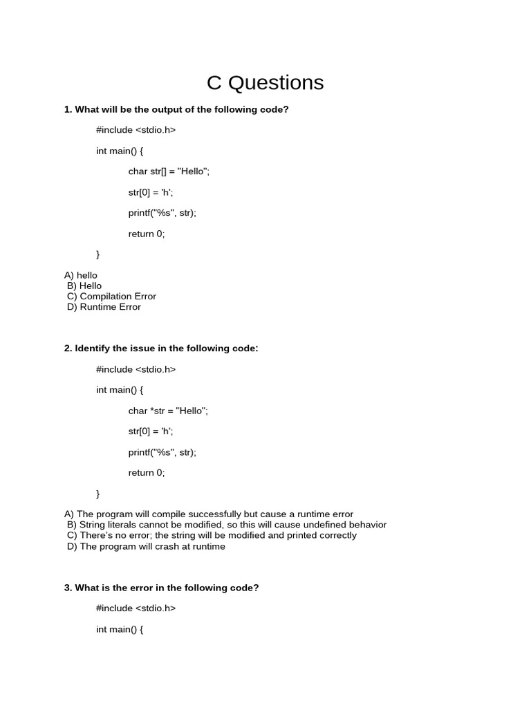 C Programming Error Questions and Answers | PDF | Computer Science ...