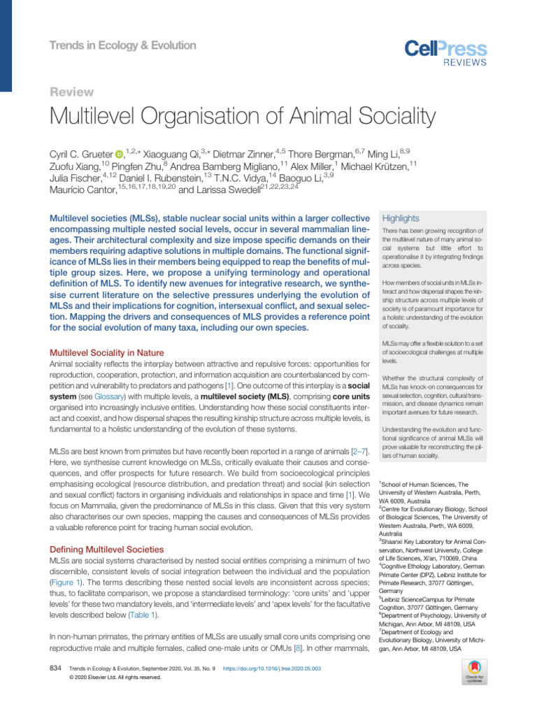Multilevel Organisation of Animal Social | PDF | Ecology | Evolution