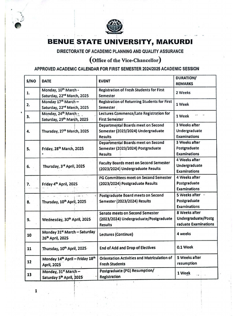 BSU 20242025 Academic Calendar PDF