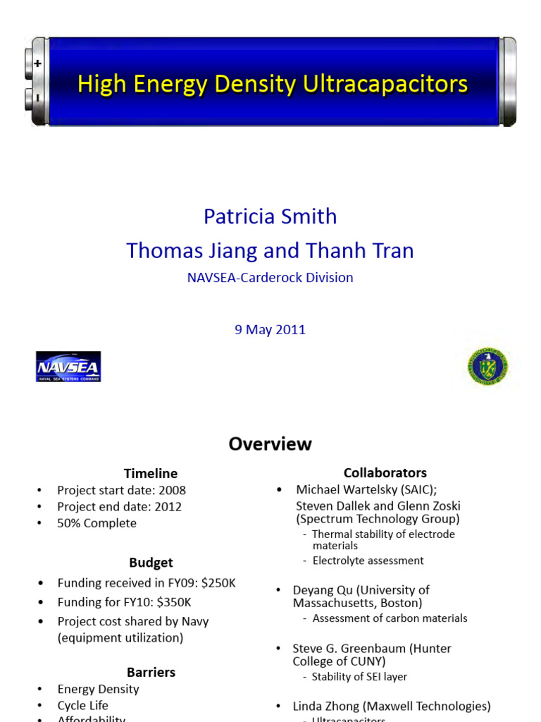 High Energy Density Ultracapacitors Project | PDF | Lithium Ion Battery ...
