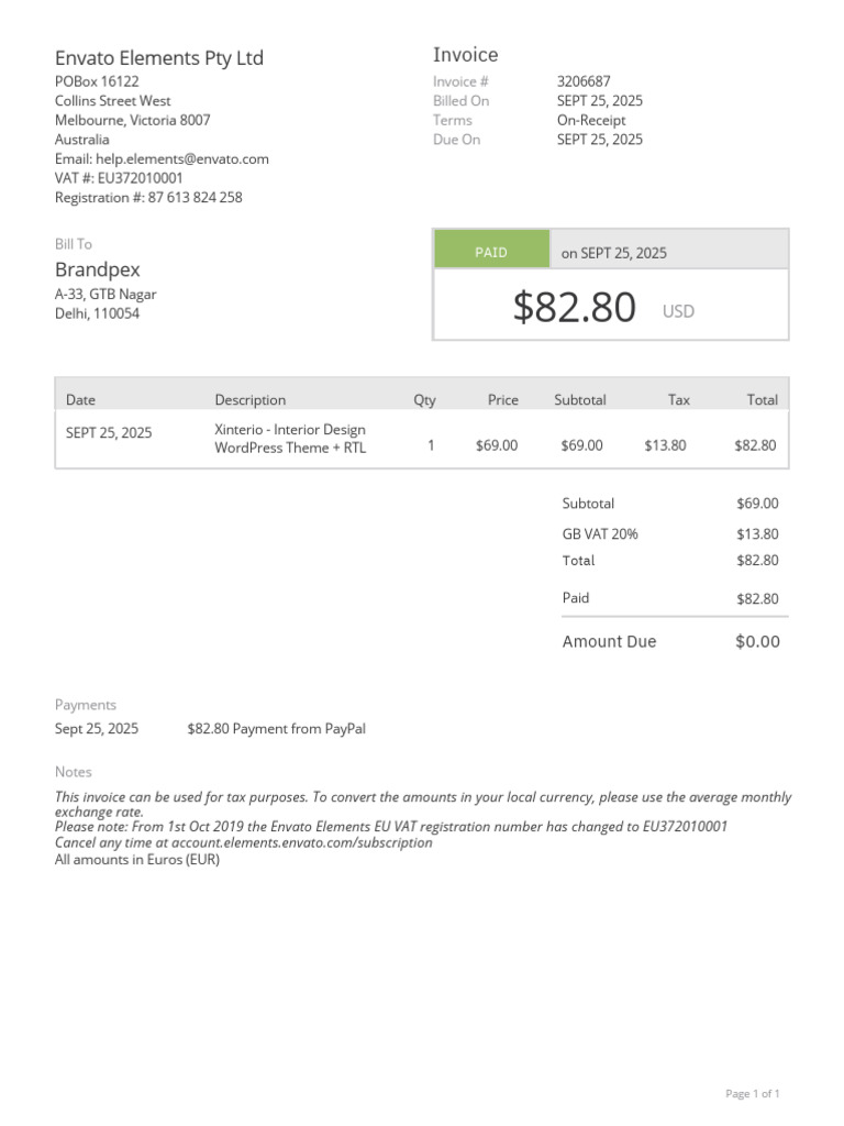 Envato Elements Pty LTD Invoice PR PDF | PDF