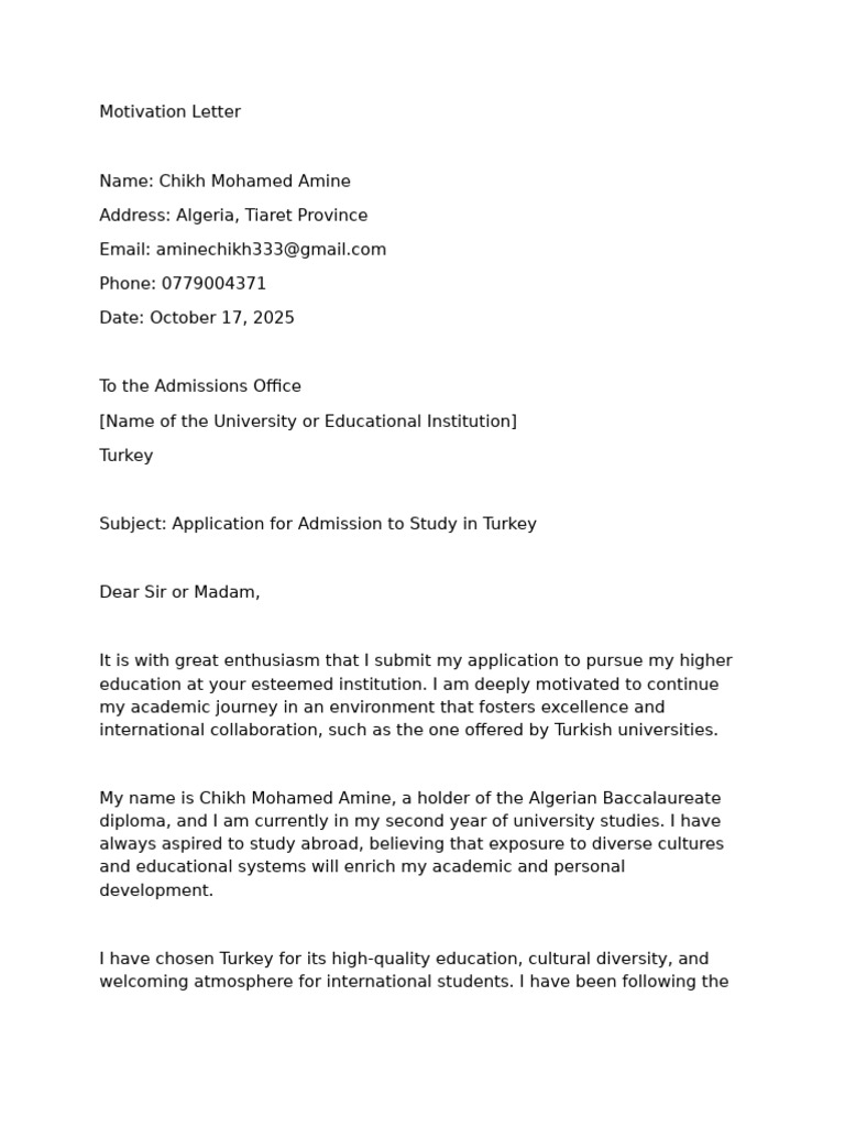 Admission Application for Turkish University | PDF